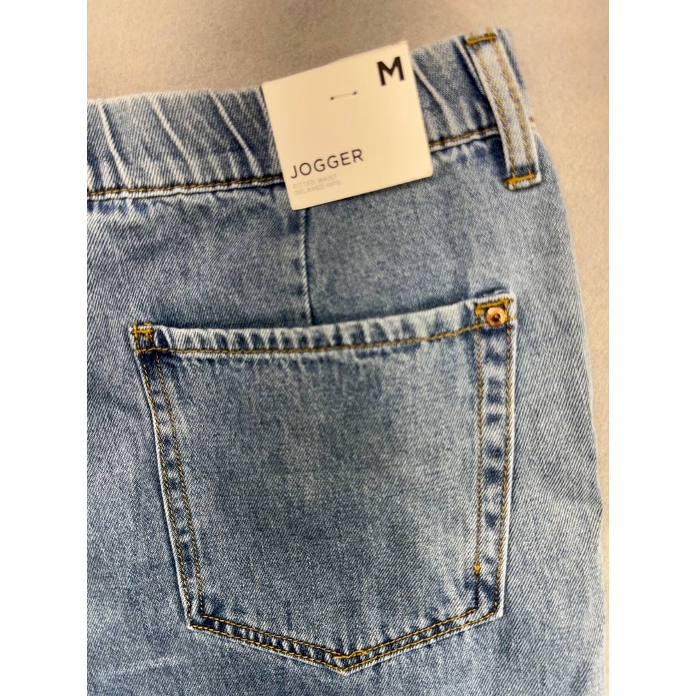 Forever 21 Womens Light Wash Denim Joggers Blue High Waist Elastic Cuff Size M - Picture 4 of 7